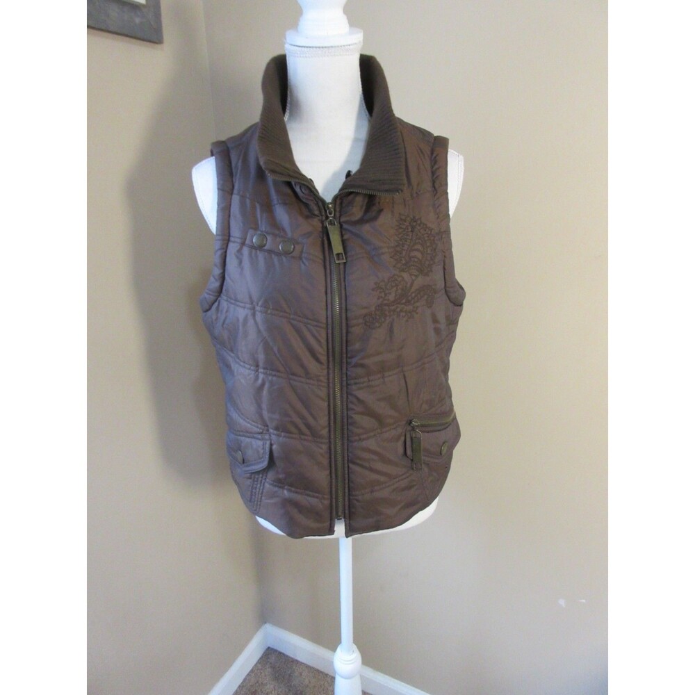 Y2K BKE Gorpcore Quilted Puffer Vest Women Large Brown (no hood)
